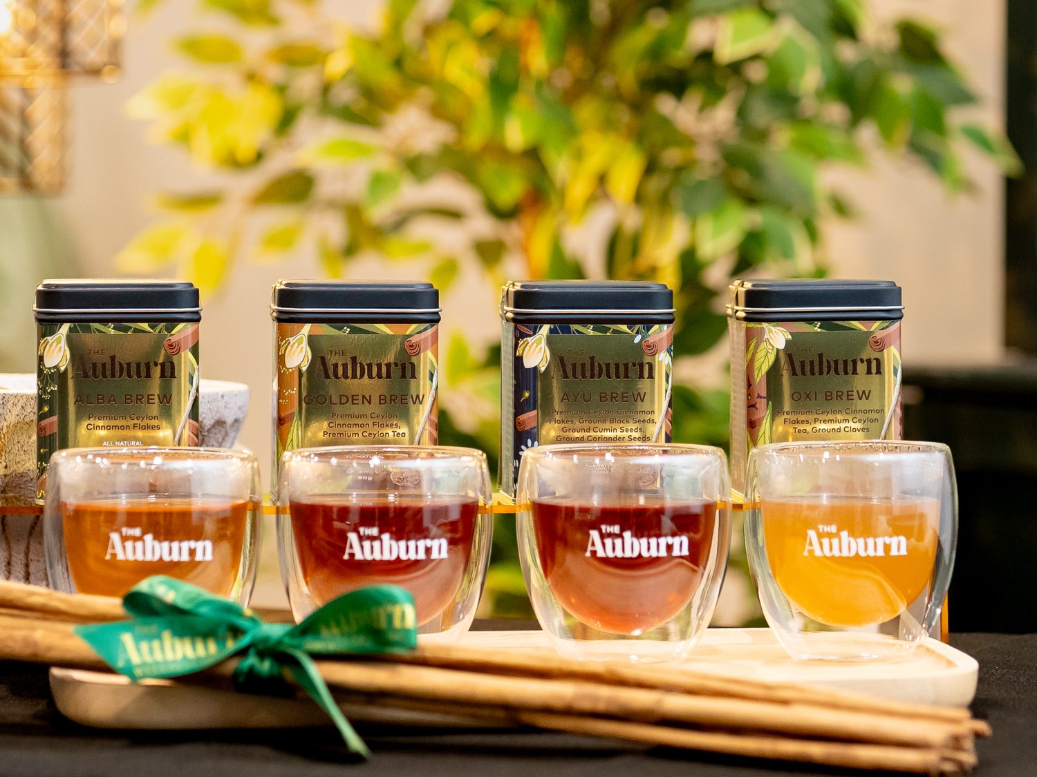 Alba, Golden, Ayu and Oxi Brew with a glass cup of each