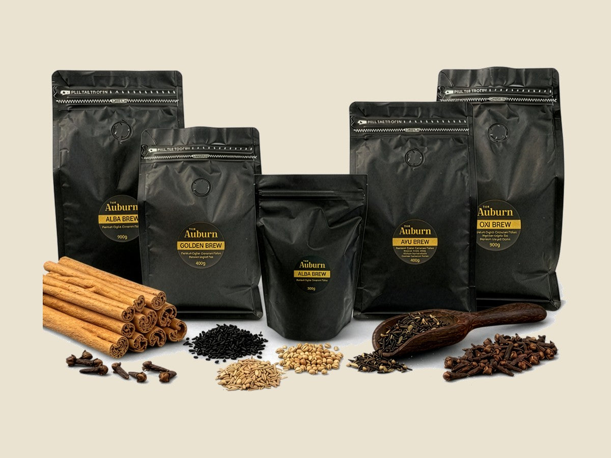 The Auburn refill pouches in 200g, 400g and 900g