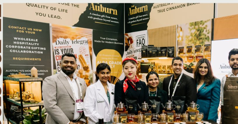 The Auburn team with SriLankan Airlines cabin crew at the stand
